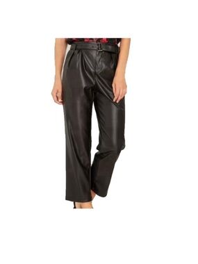 Who What Wear Black Wide-Leg Faux Leather Paperbag Pants